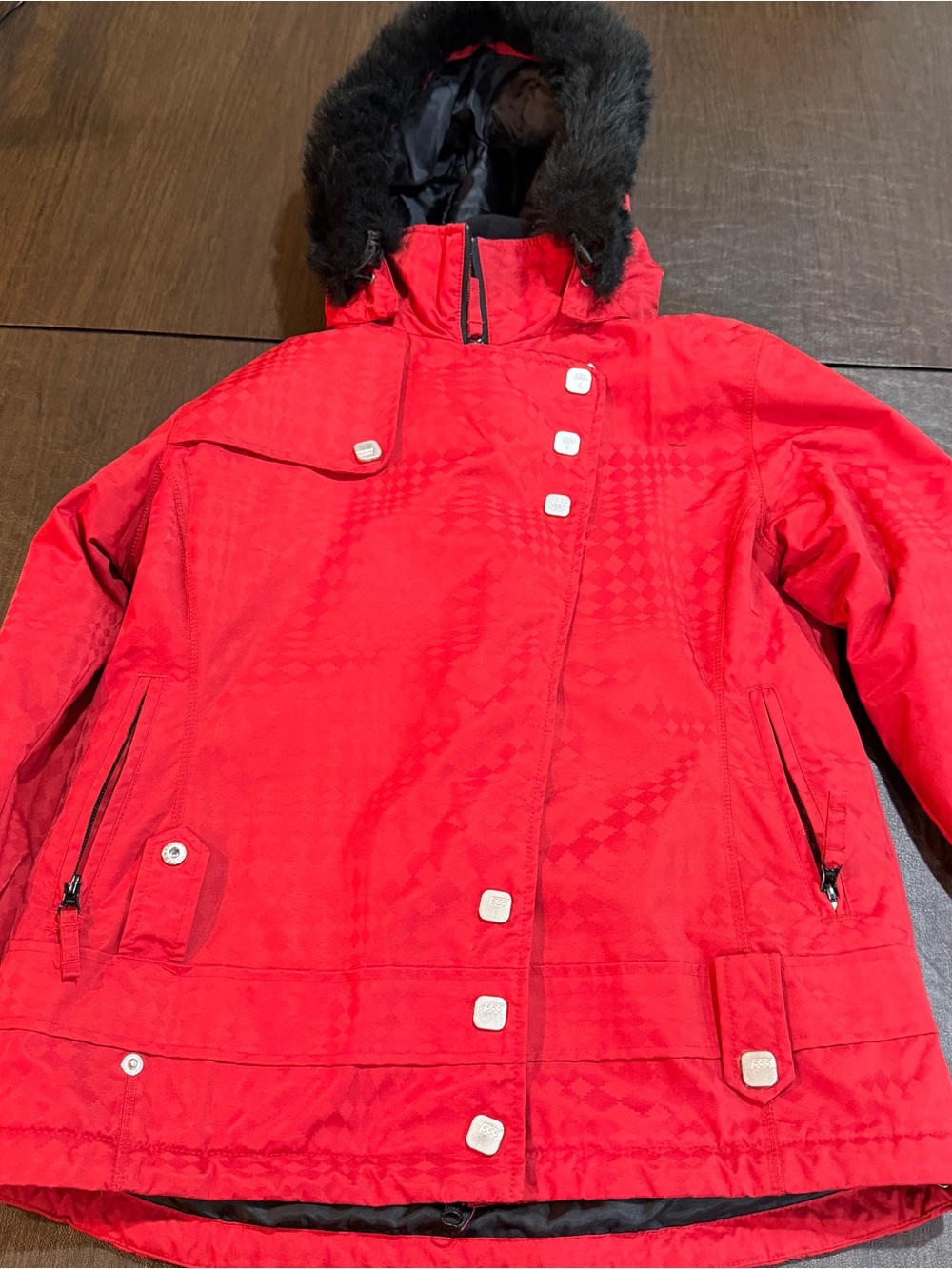 Five Fifty Five Red Faux Fur Hooded Ski Jacket Sz M
